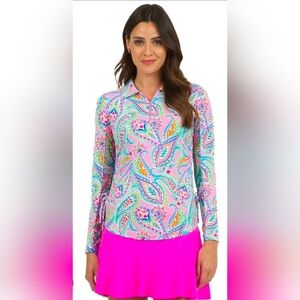 IBKUL DEMI CANDY PINK Long Sleeve Mock Golf Shirt M